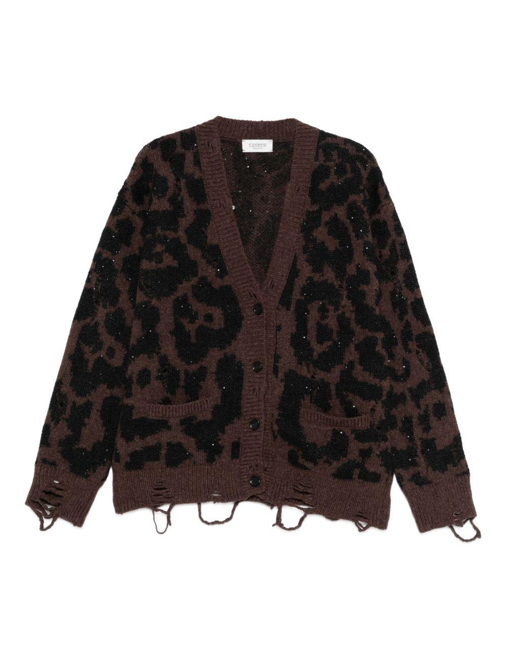 Cardigan con effetto vissuto in marrone Laneus - donna 