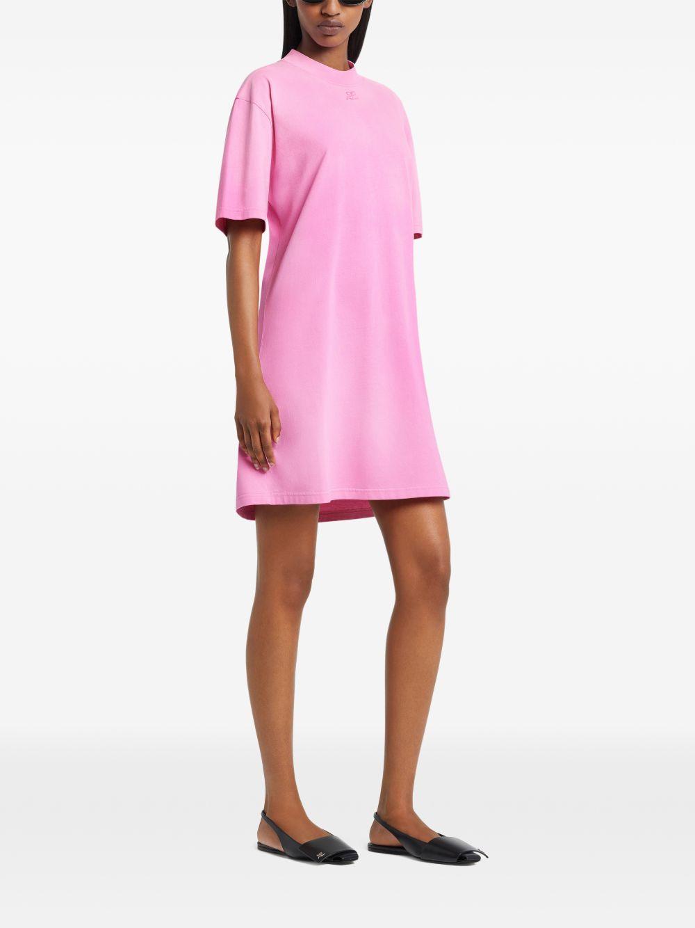 Abito stile T-shirt con logo ricamato in rosa Courrèges - donna 