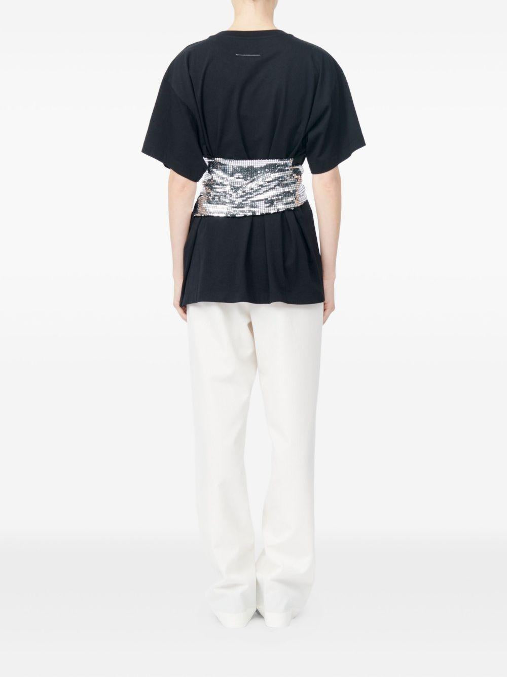 T-shirt con cintura a forma di guanti in paillettes in nero Mm6 maison margiela - donna 