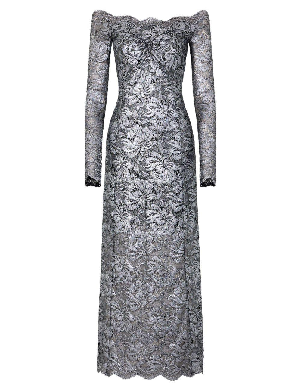 Abito in pizzo con spalle scoperte in grigio e argento  Rabanne - donna 