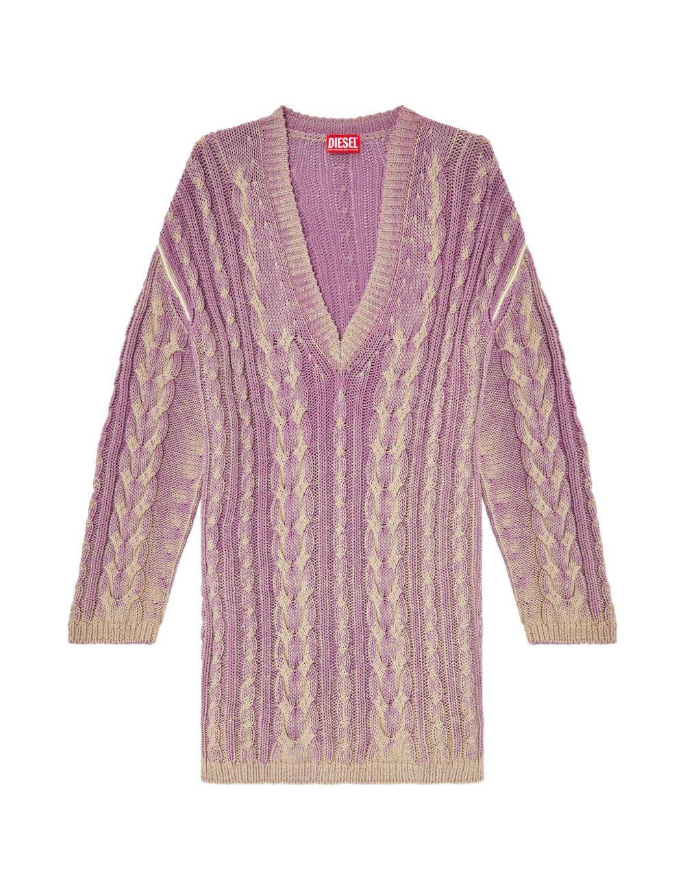 Abito corto con scollo a V in maglia in lilla 