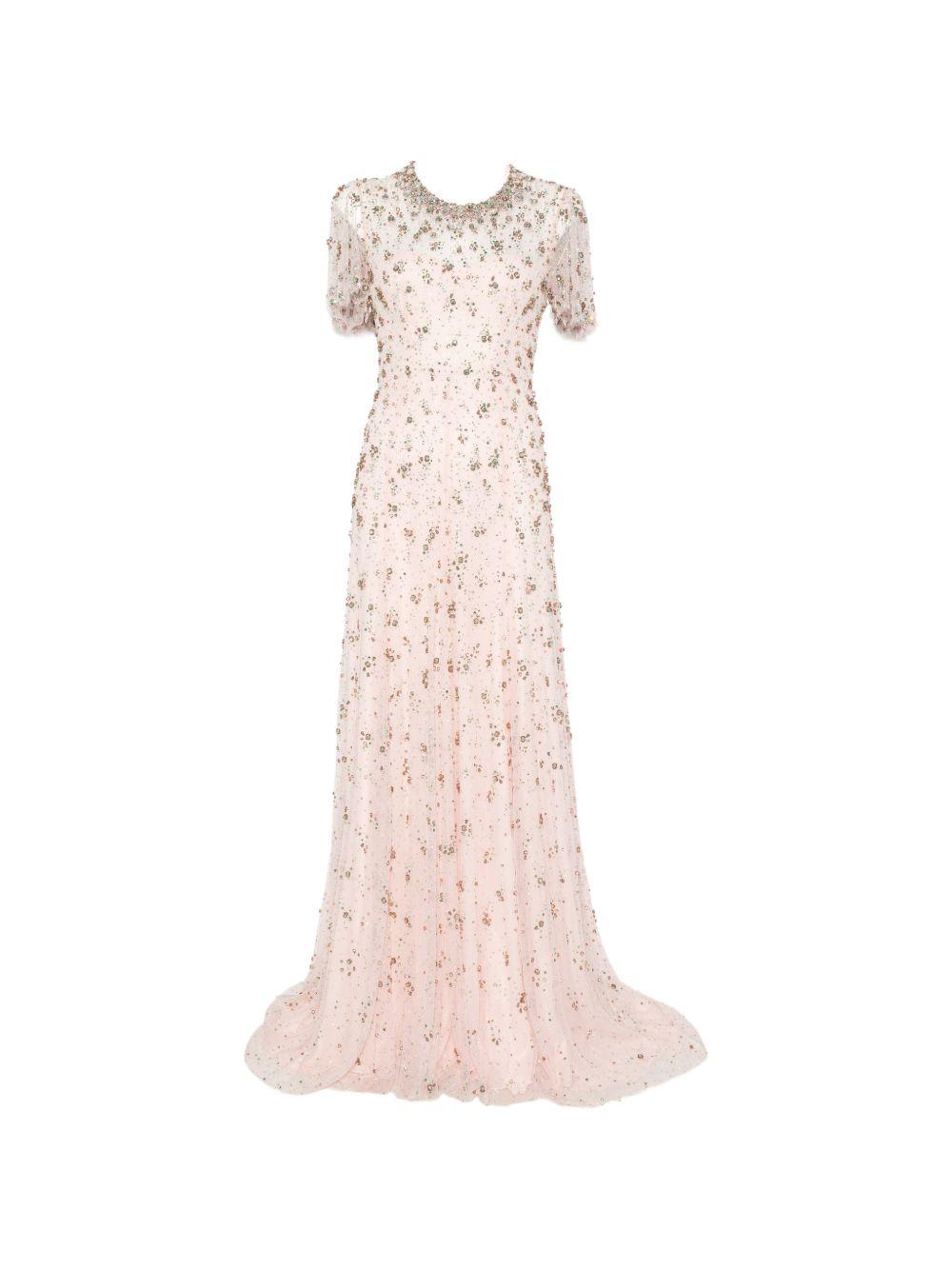 Abito lungo con perline e cristalli in rosa Jenny packham - donna 