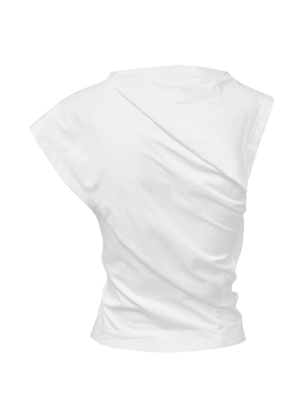 Top asimmetrico con logo in bianco 