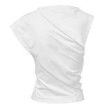 Top asimmetrico con logo in bianco 