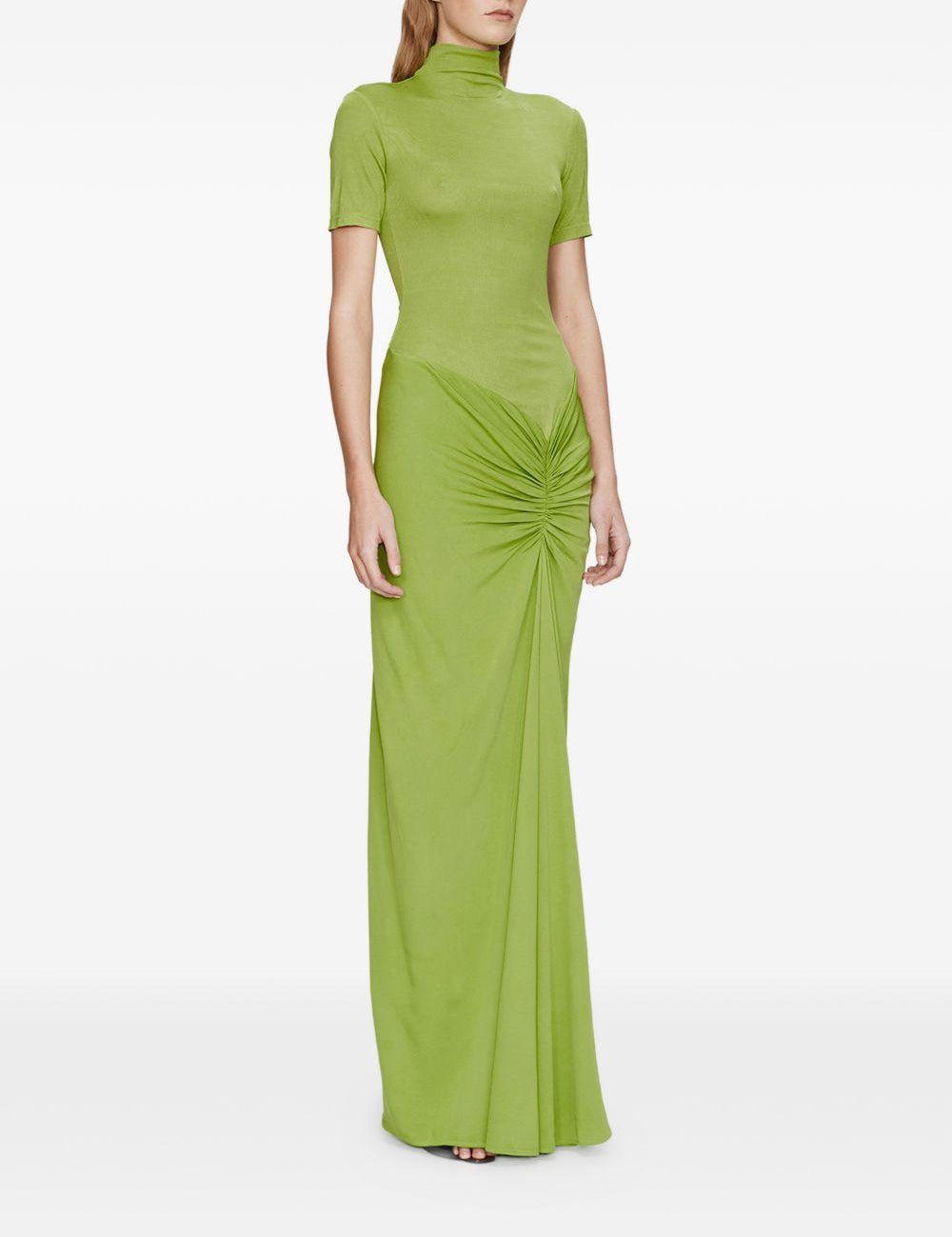 Abito lungo con collo alto e ruches in verde lime Christopher esber - donna 