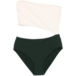 Costume monospalla color block in bianco e verde 