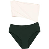 Costume monospalla color block in bianco e verde 