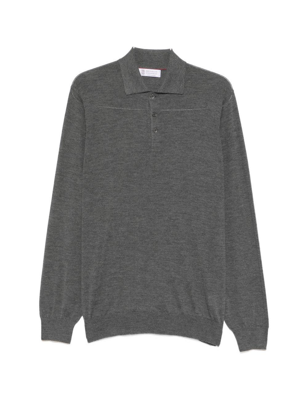 Polo a maniche lunghe con bottoni in grigio Brunello cucinelli - uomo 