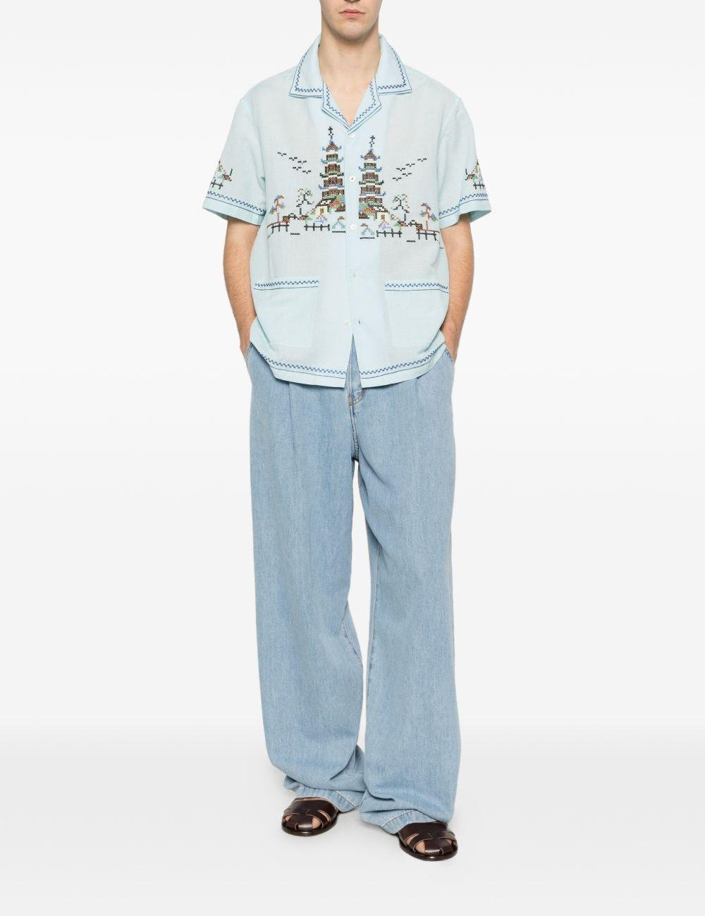Camicia ricamata in azzurro Baziszt - uomo 