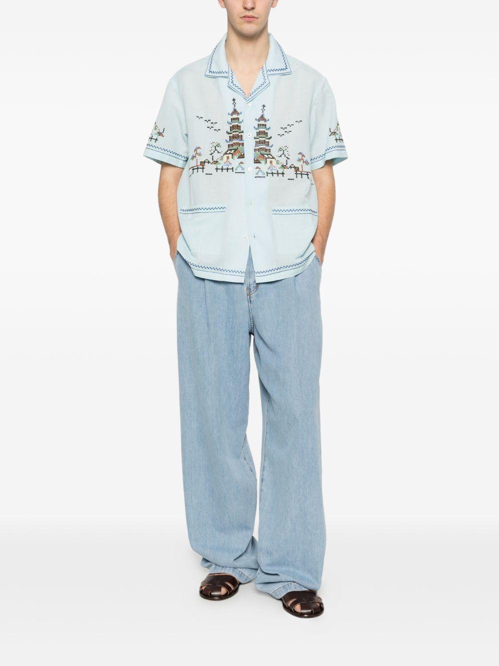Camicia ricamata in azzurro Baziszt - uomo 