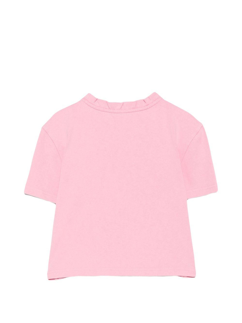 T-shirt con bordi arricciati e logo ricamato in rosa Shushu/tong - donna 