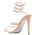 Sandali con cristalli chandelier in beige Rene caovilla - donna 