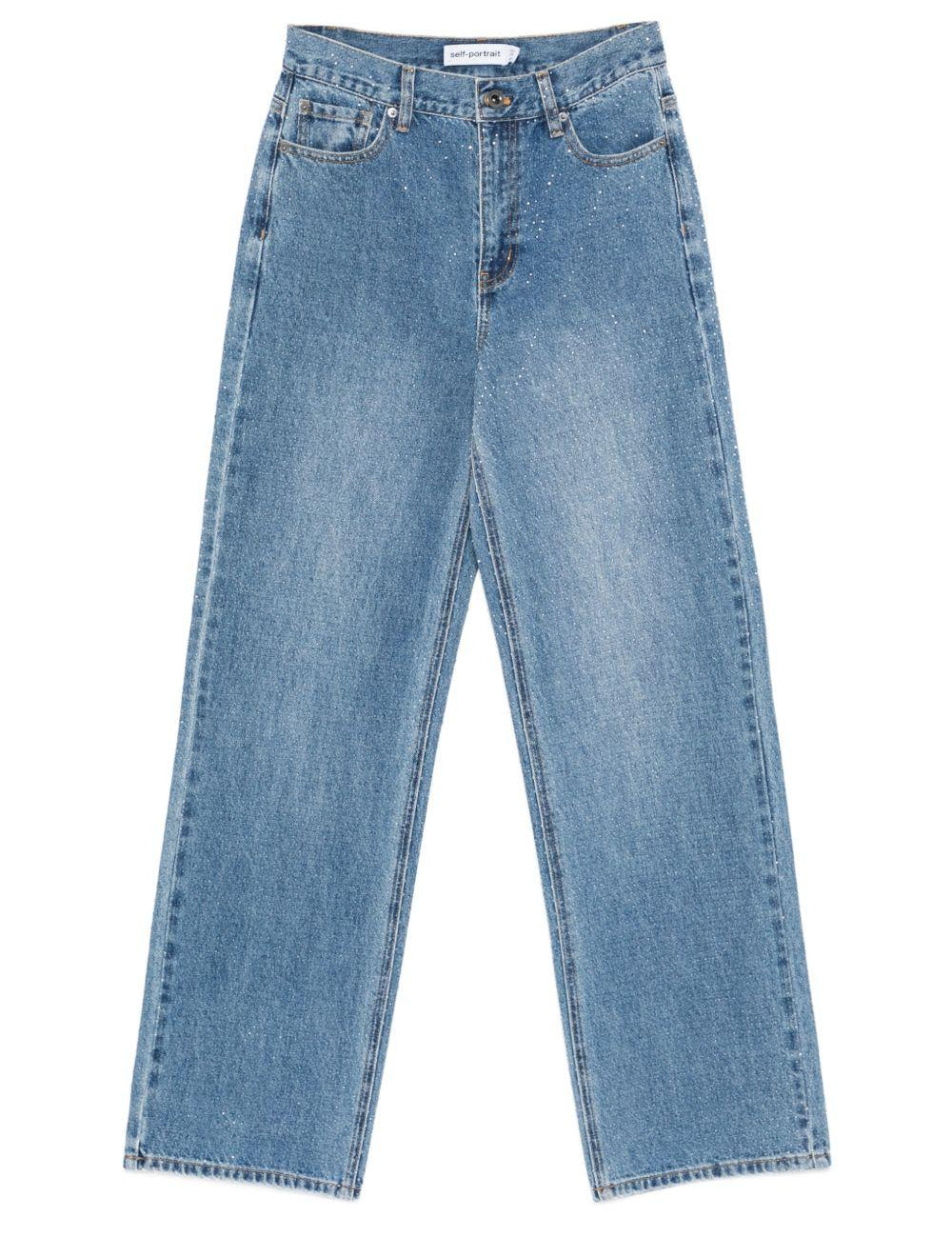 Jeans con cristalli in blu Self-portrait - donna 