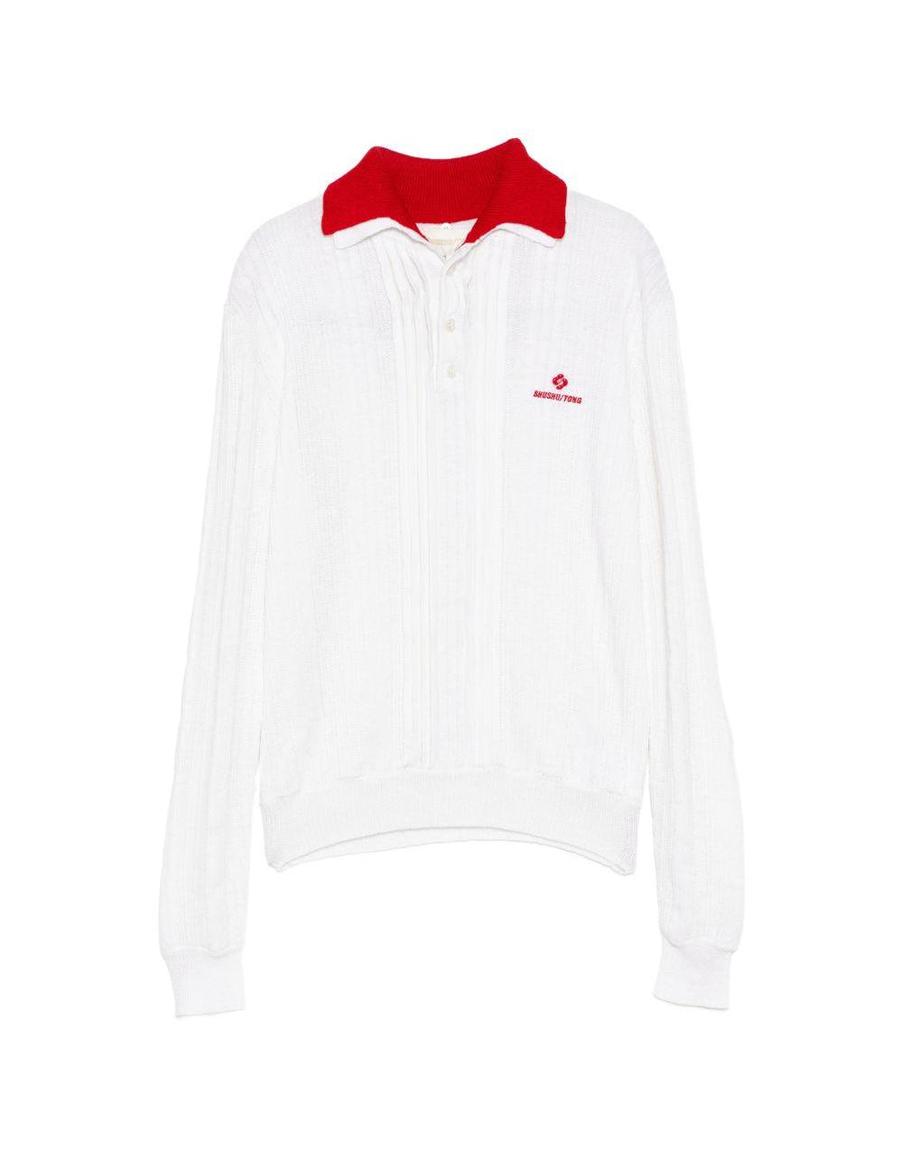 Polo con ricamo in bianco e rosso SHUSHU/TONG - donna 