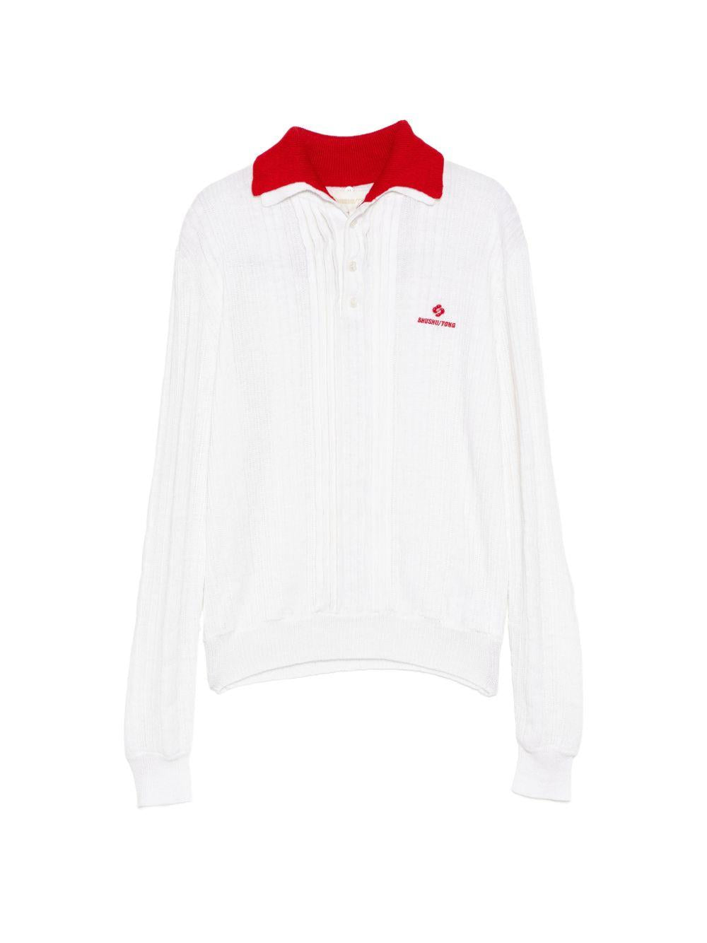 Polo con ricamo in bianco e rosso SHUSHU/TONG - donna 