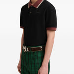 Polo con colletto a contrasto in nero e marrone 