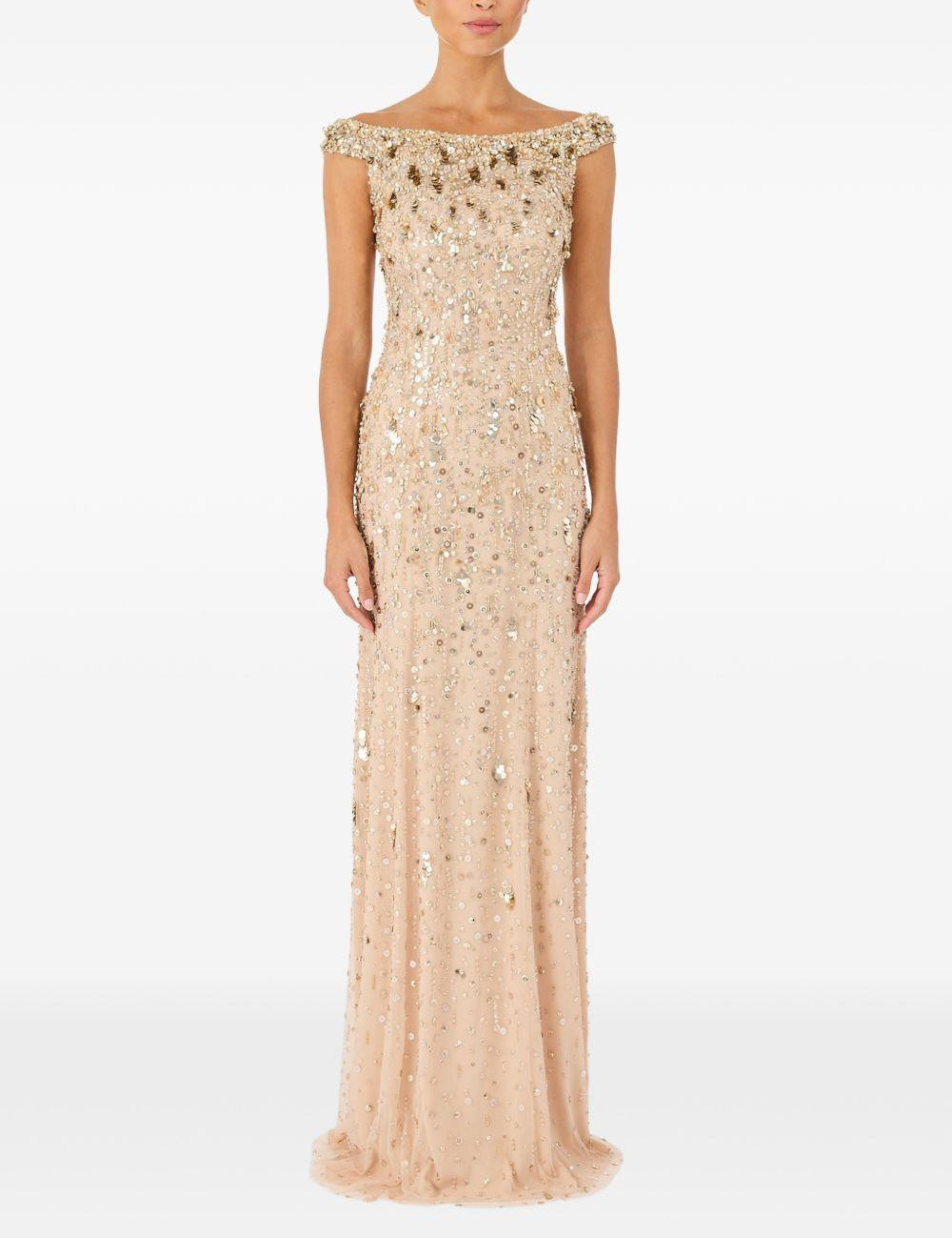 Abito da sera jessie con cristalli in oro Jenny packham- donna 