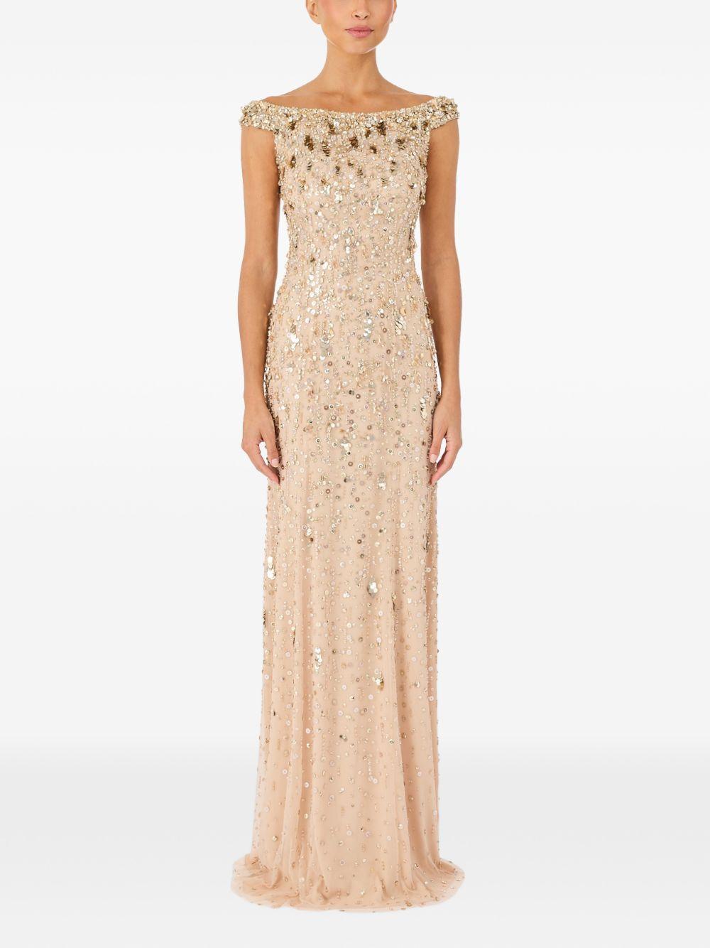 Abito da sera jessie con cristalli in oro Jenny packham- donna 