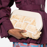 Clutch bios con inserti in rafia in avorio e beige Themoirè - donna 
