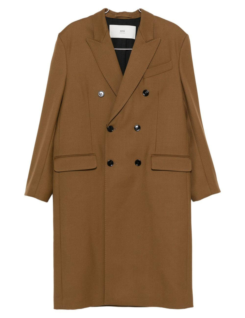 Cappotto doppiopetto manteau droit in marrone AMI Paris - uomo 