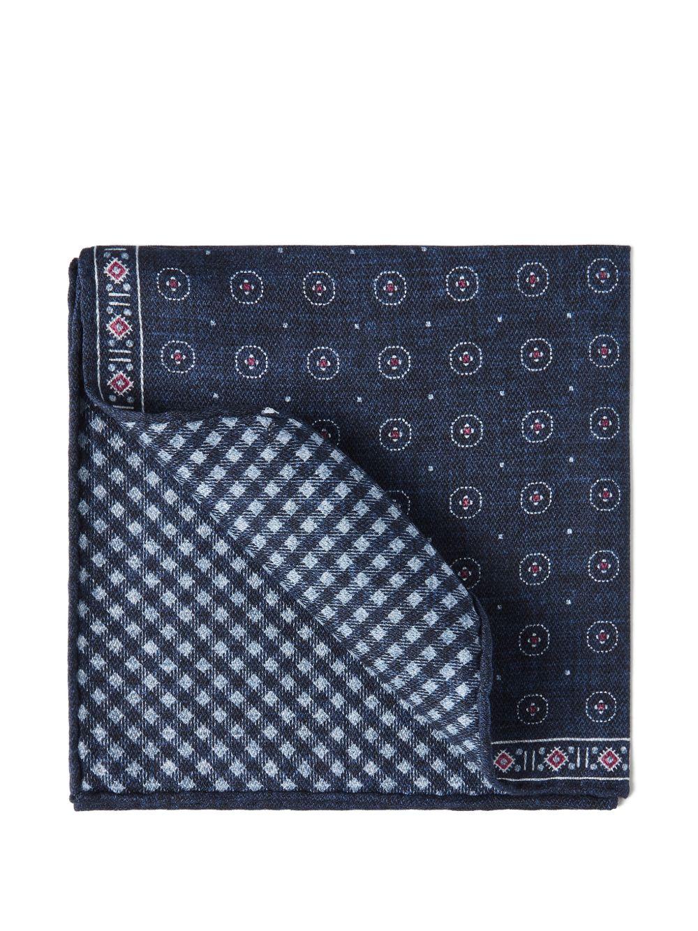 Fazzoletto da taschino in seta con stampa geometrica in blu Brunello cucinelli - uomo 