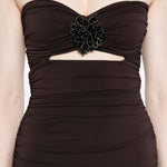 Abito senza spalline con paillettes in marrone Amen - donna 