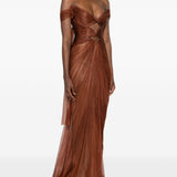 Abito maxi Catarina con effetto plissé in marrone Maria lucia hohan - donna 