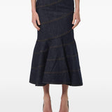 Gonna midi in denim con cintura in blu 
