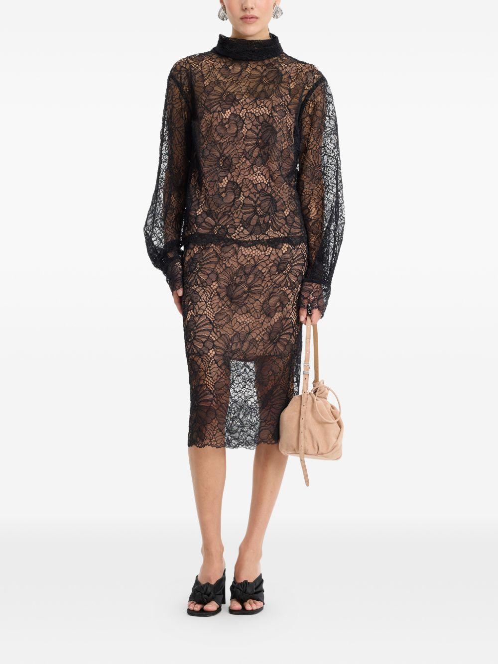 Gonna midi in pizzo in nero 