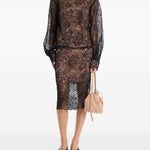 Gonna midi in pizzo in nero 