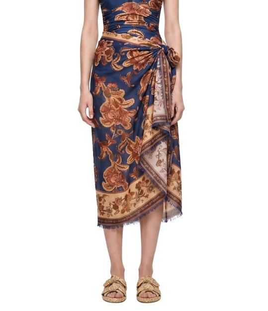 Gonna midi in seta navy/jade 