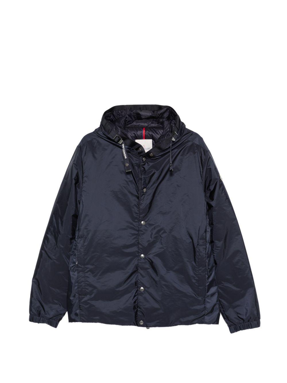 Piumino con cappuccio e logo in blu Moncler - uomo 