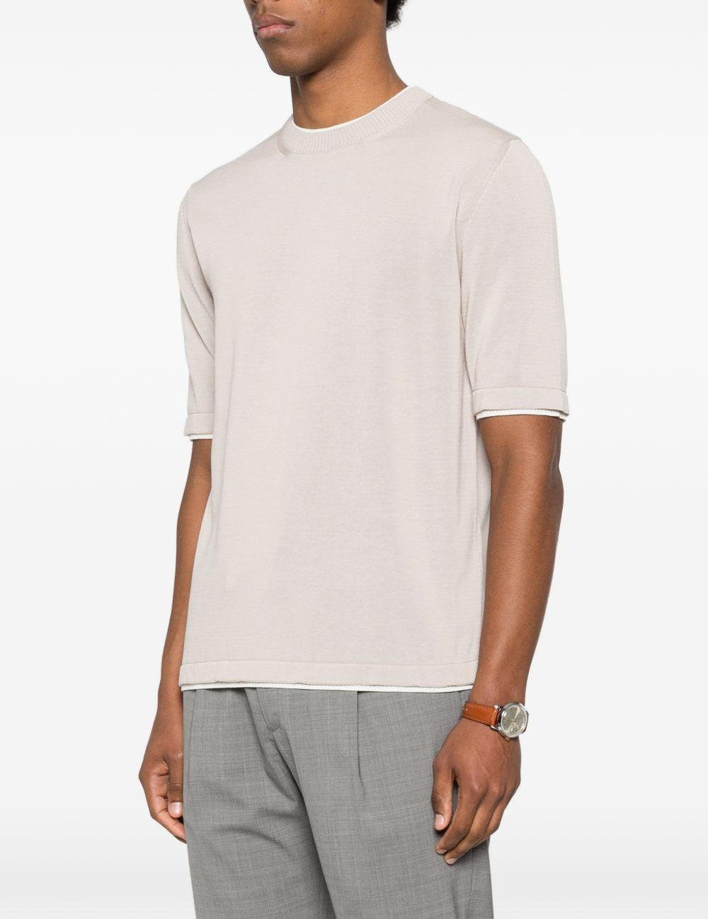 Maglione con scollo rotondo e rifiniture in beige Eleventy - uomo 