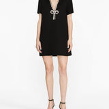 Abito mini con scollo a v in cristalli in nero Area - donna 