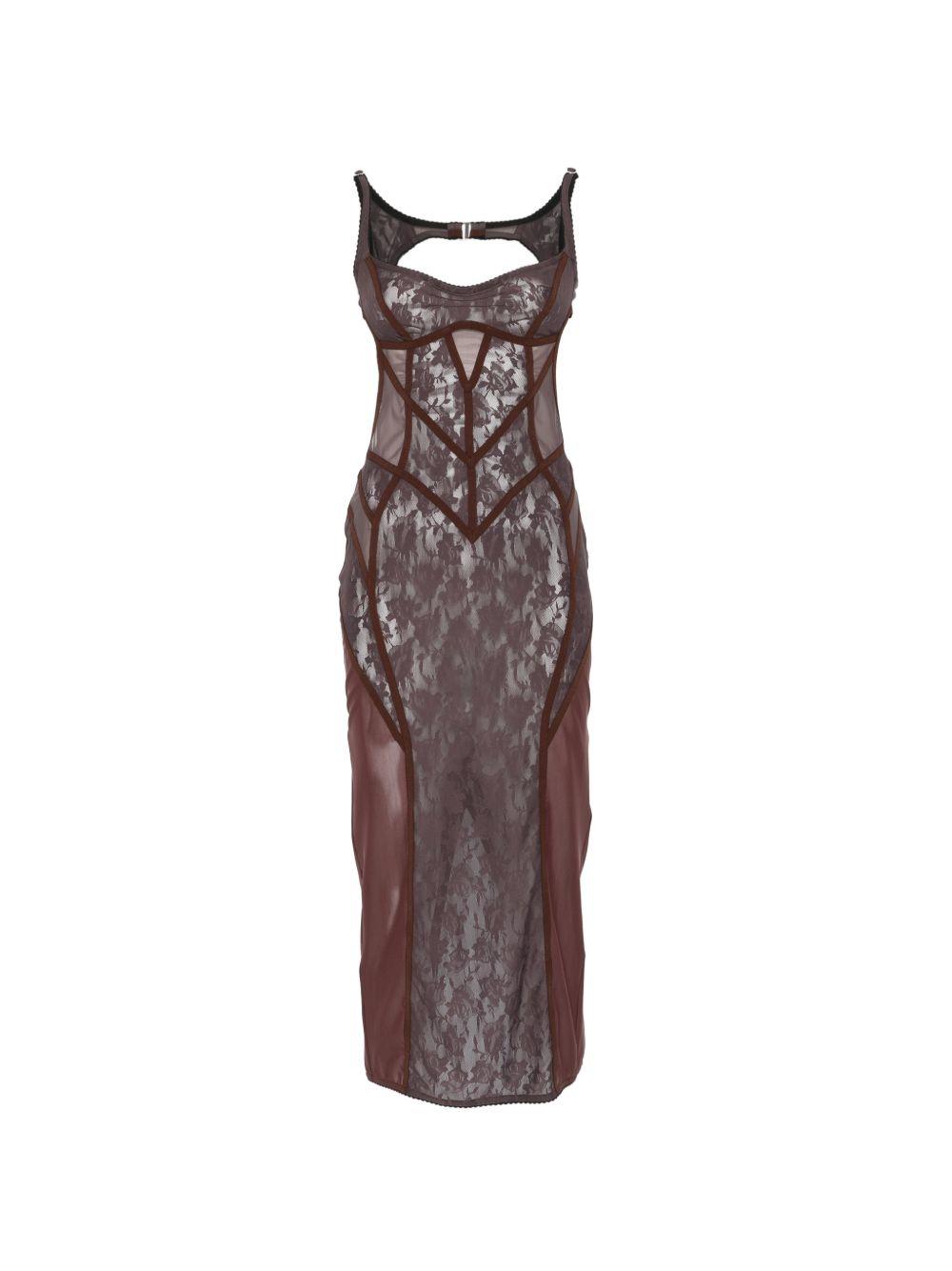 Abito midi con inserti in pizzo in marrone The attico - donna 