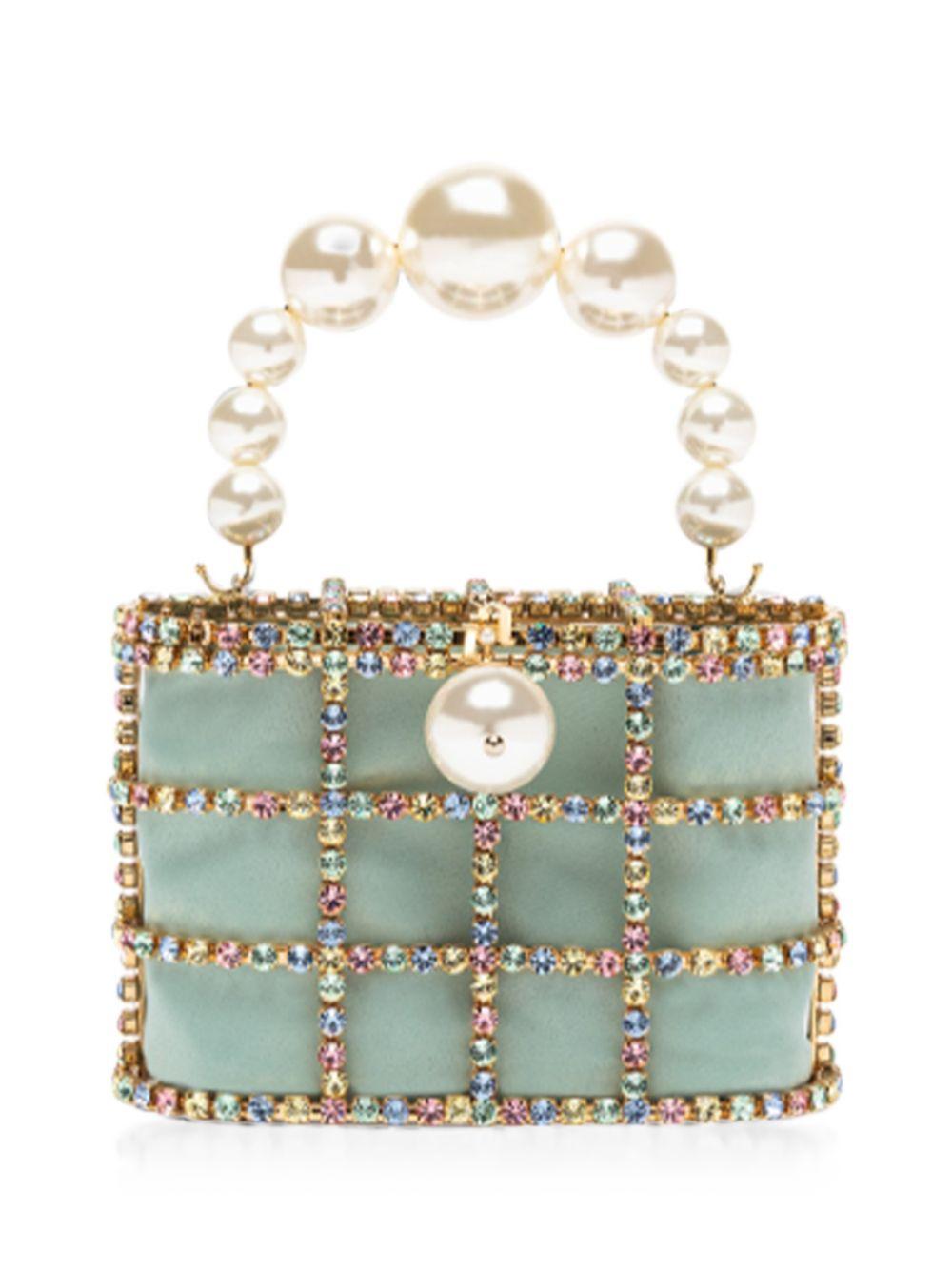 Borsa a mano con cristalli e perle holli in verde Rosantica - donna 