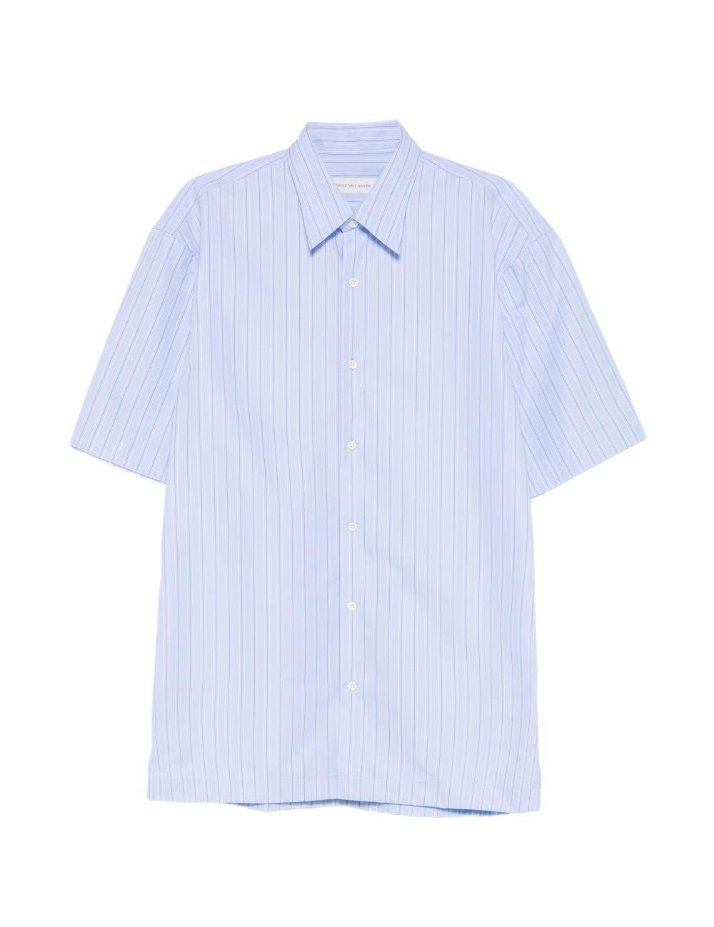 Camicia a maniche corte a righe in celeste Dries van noten - uomo 