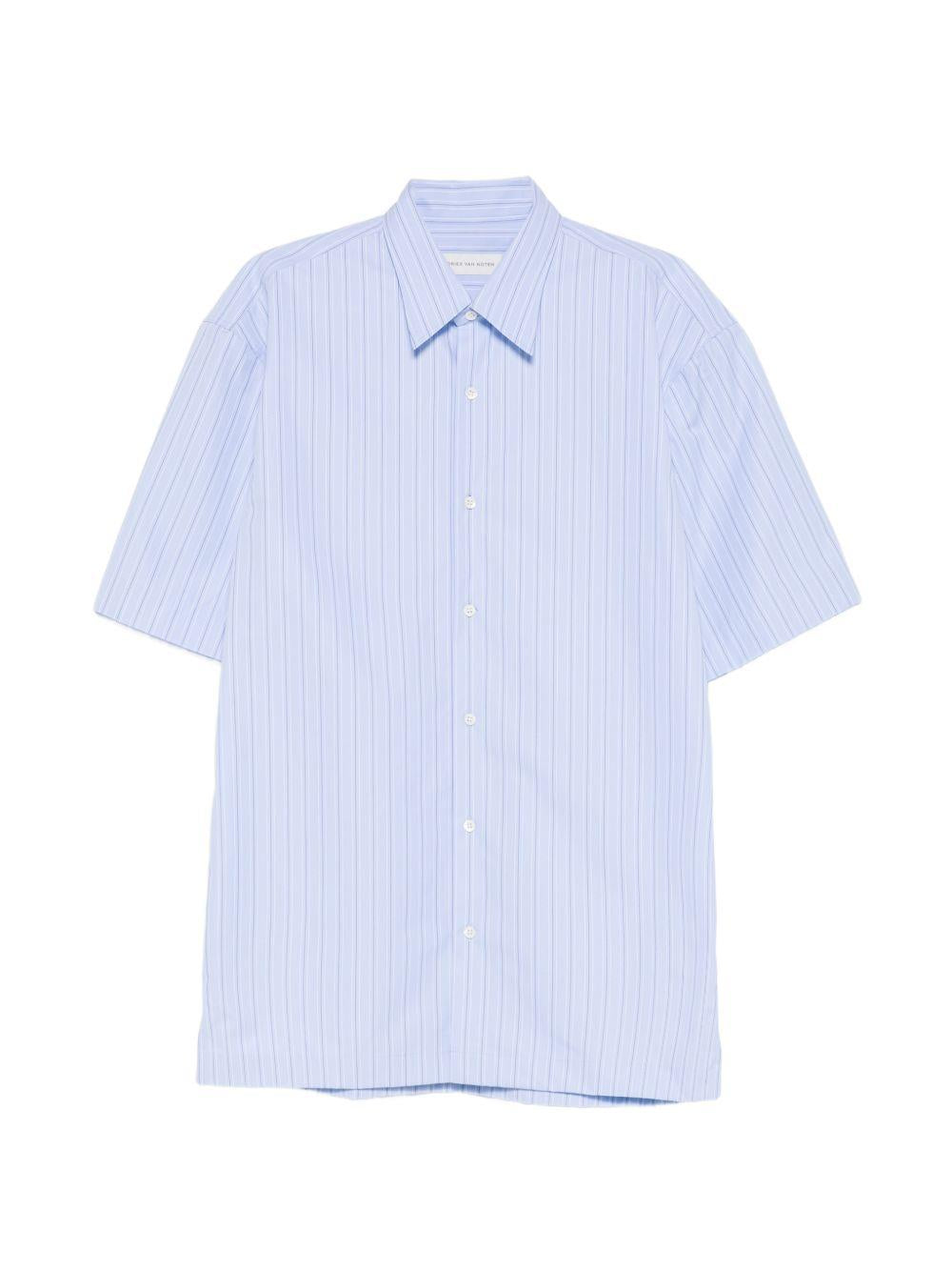 Camicia a maniche corte a righe in celeste Dries van noten - uomo 