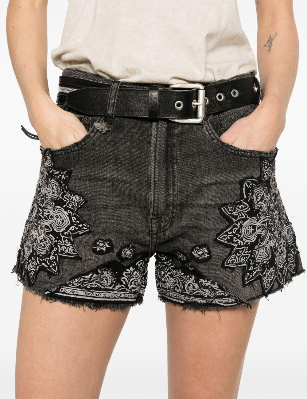 Pantaloncini di jeans con applicazioni X-BF in nero R13 - donna 
