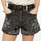 Pantaloncini di jeans con applicazioni X-BF in nero R13 - donna 