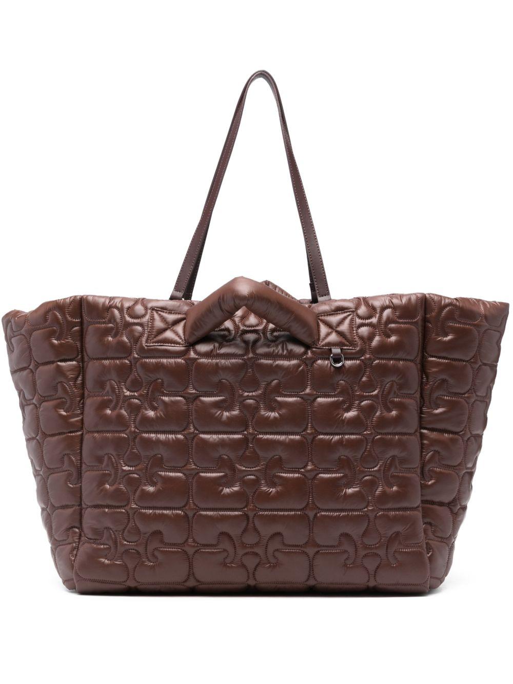 Borsa tote xxl trapuntata in marrone Ganni - donna 