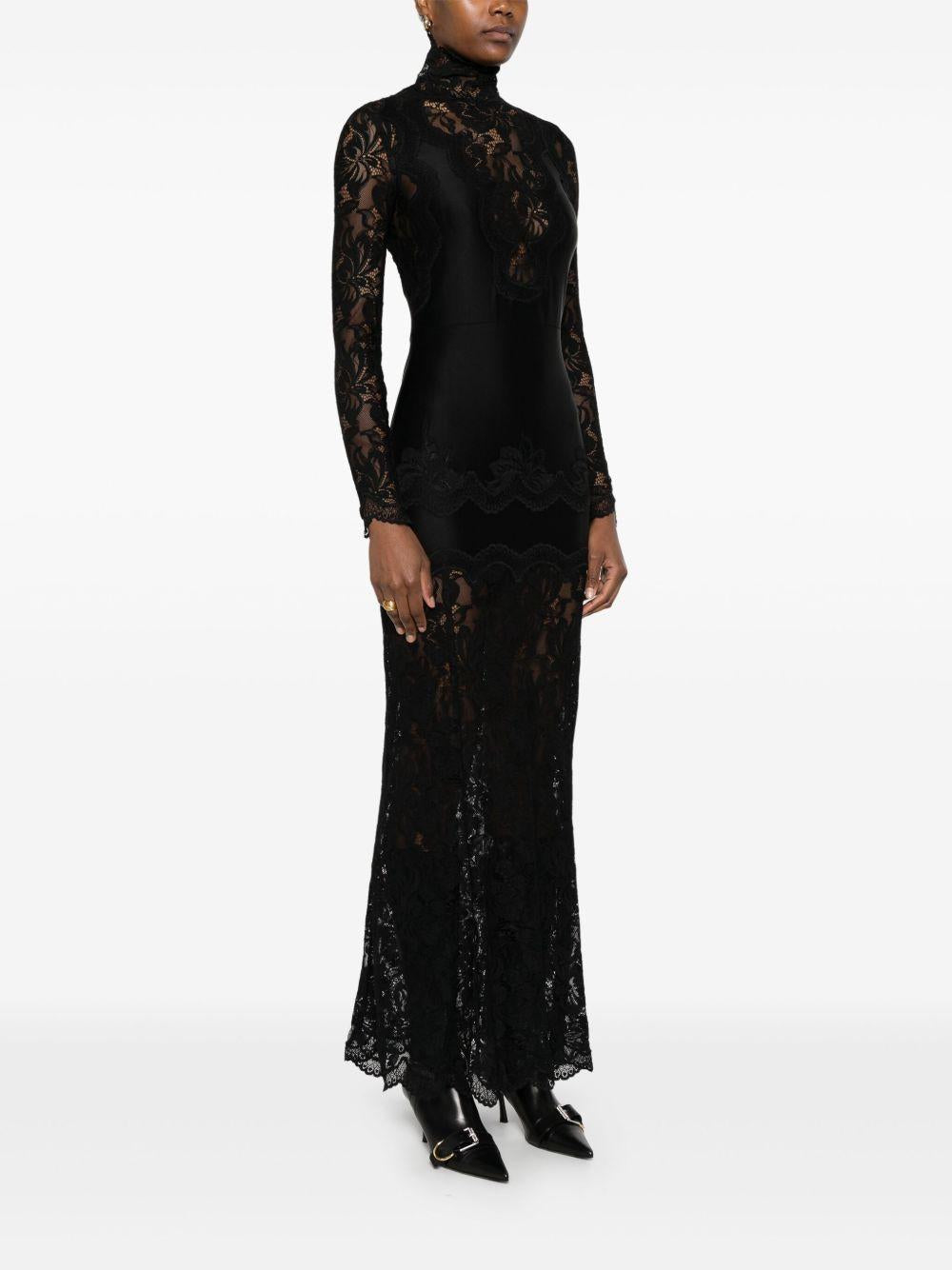 Abito lungo in pizzo in nero Rabanne - donna 