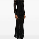 Abito lungo in pizzo in nero Rabanne - donna 