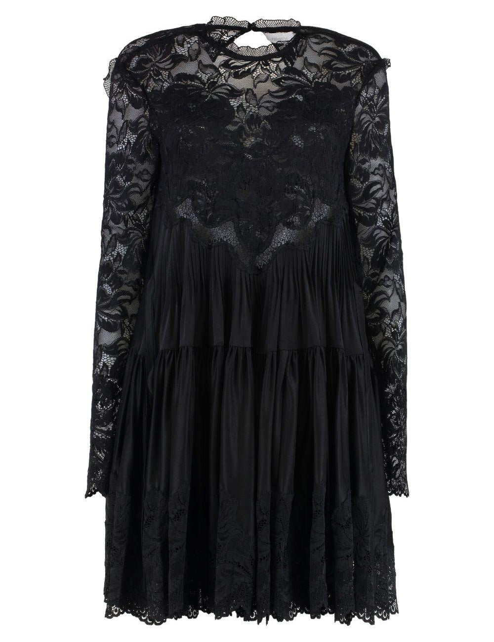 Abito in pizzo a maniche lunghe in nero Rabanne - donna 