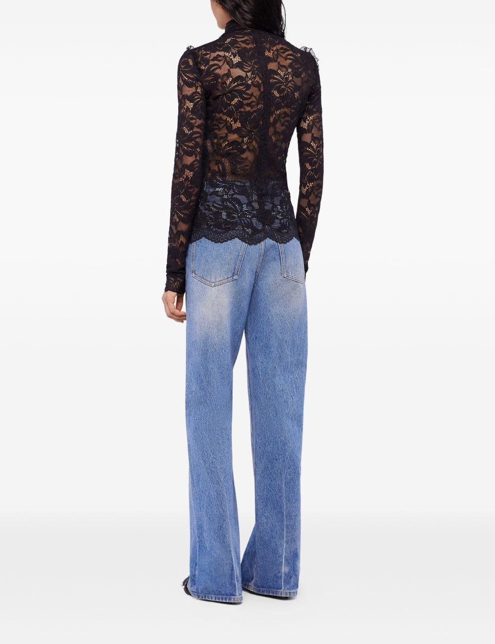 Blusa in pizzo con incrocio nero Rabanne - donna 