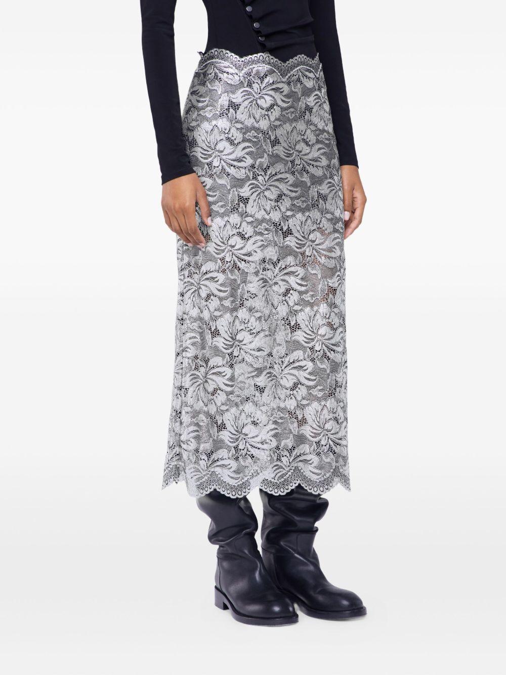 Gonna midi in pizzo floreale in argento Rabanne - donna 
