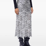 Gonna midi in pizzo floreale in argento Rabanne - donna 