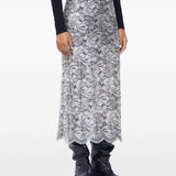 Gonna midi in pizzo floreale in argento Rabanne - donna 