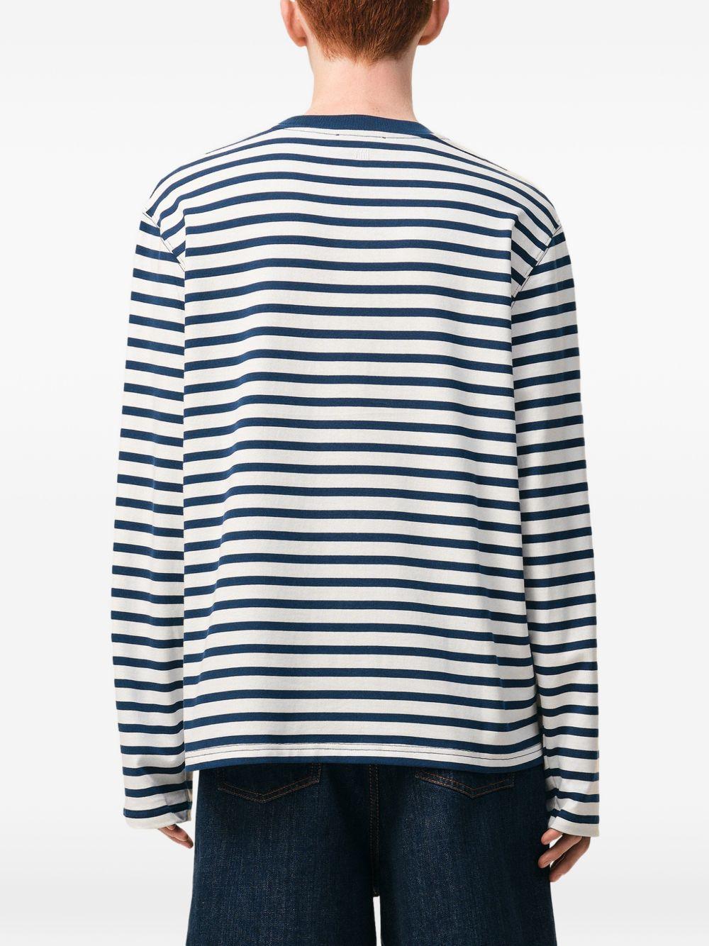 T-shirt Ami de Coeur a maniche lunghe in bianco e blu Ami paris - uomo 