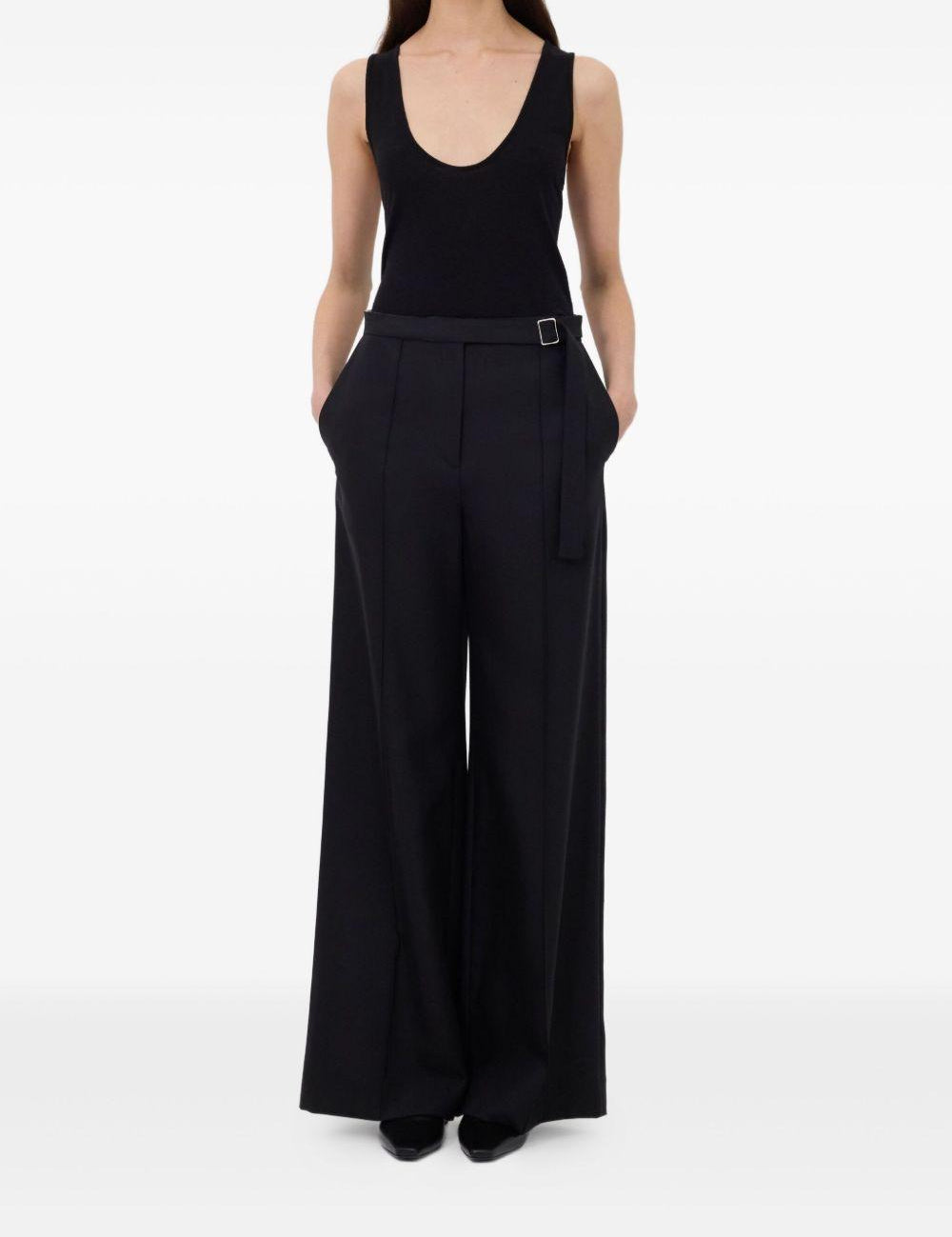 Pantaloni a gamba ampia con fibbia in nero LouLou De Saison - donna 